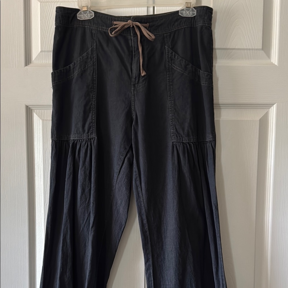 Soft Surroundings Black Linen Wide-Leg Pants with Drawstring
